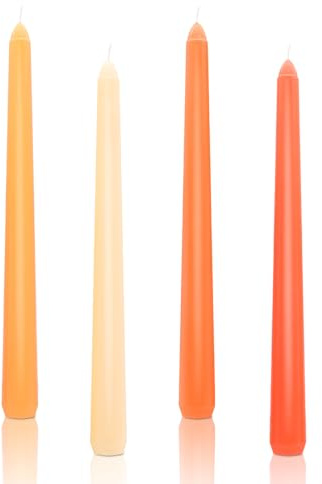 Tapered Dinner Candles, 10'' Gradient Candle Sticks, Non Drip Odourless 7 Hour Burn Time for Wedding Halloween Christmas Home Birthday Party Decor 4Pcs (Orange Tapered Candles)