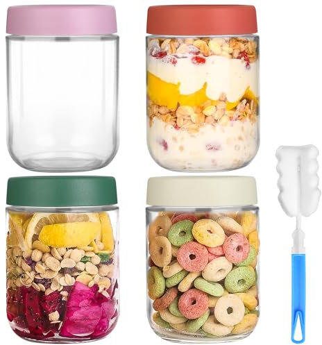 RMIVEGLIA Tarros de Cristal con Tapa 500ml – Set de 4 Frascos de Vidrio con tapa hermética, Tarro Cristal con Tapa Reutilizable, Botes Cocina Almacenaje, Ideales para Meal Prep y Overnight Oats.