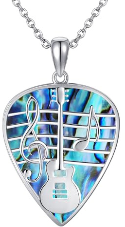 DAYLINLOVE Gitarrplektrum halsband 925 sterling silver gitarr havsöra snäcka musik hänge musik not smycke gåva för män kvinnor gitarrälskare