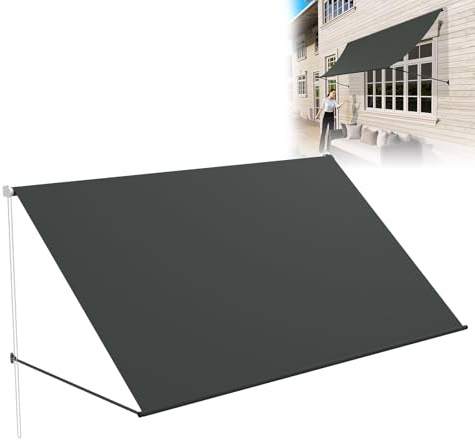 LZQ Markise Balkonmarkise 400x143cm, Beschattung mit UV-Schutz, Schattenspender Fenster 180g/m² Polyestergewebe, Balkonmarkise Aluminiumrahmen, Fallarmmarkise Einziehbar Wasserdicht, Anthrazit