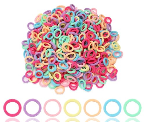 jwtyu 500 Pièces Elastique Cheveux Fille Souples Multicolore Mini Élastiques À Cheveux Pour Filles Accessoires De Cheveux De Noël Un Sac Cadeau Fait À La Main Bébé Filles Enfants