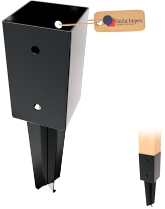 GeZu Impex Soporte de Poste 71 x 71 mm Revestimiento Negro Sujeta Valla Ancla de Pincho de Hormigón Pincho de Poste con Aleta Corta