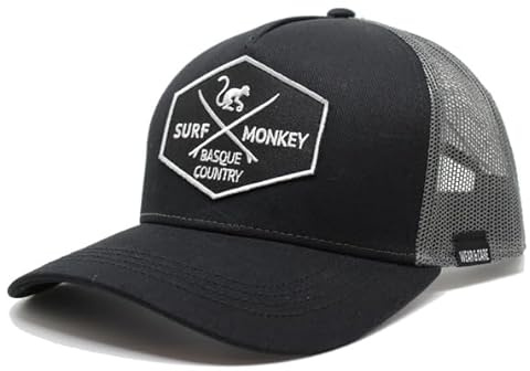 Surf Monkey | Gorra tipo Trucker Origins Beisbol Ajustable - Algodón orgánico - Talla única (Negro/Plomo, Talla única)