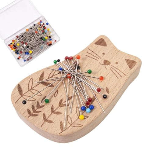 Almohadilla Magnética para Alfileres - Organizador de Agujas en Forma de Animal de Madera - Con 100 Alfileres, Multiusos para Horquillas y Clips de Papel, para, Costura y Bordado