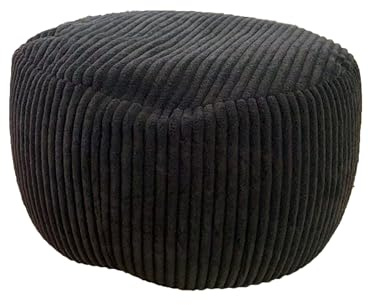 Pouf Relaxdays, Cord, HxD : 25 x 35 cm, Remplissage en polystyrène, Coussin de Sol Rond, Tabouret de Salon, Pouf, Noir
