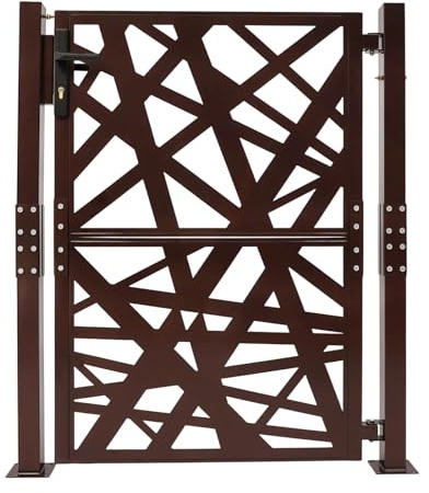 Cancello da giardino in metallo, 105 x 125 cm, con serratura, in acciaio, per giardino, terrazza, cancello da esterni, cancello in ferro, apertura e chiusura a 180° (marrone)