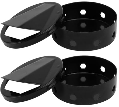 Abaodam Caja Ahumadora para Barbacoa de Esmalte Negro, Bandeja Redonda de 8 Cm para Ahumar Carne Carbón, Paquete de 2 Piezas, Accesorios para Parrilla y Cocina al Aire Libre