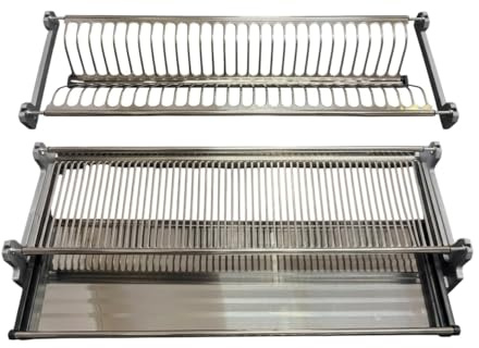 inferramenta Scolapiatti Professionale in Acciaio INOX da Incasso per Mobile da 90 cm | Kit Completo con Telaio Regolabile, Vaschetta Raccogligocce, Doppia Griglia e Staffe (L 86 cm)