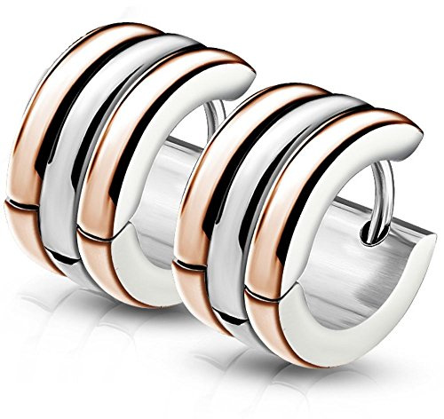 Bungsa Rosegold - Gestreifte Creolen Ohrringe - 4 FARBEN - Edelstahl 1 Paar (Ohrschmuck Ohrklemmen Studs Damen Frauen Herren Mode Earrings)