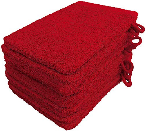 Lanudo Pure Line Waschlappen Waschhandschuh, 10er Set, Reine Frottier Baumwolle, 21 x 15 cm, Farbe Rot
