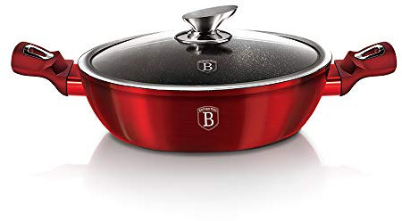 Berlinger Haus, Cocotte avec couvercle, 24 cm, Collection Burgundy, revêtement en marbre antiadhésif à 3 couches, Convient à tous les types de cuisson, y compris les plaques de cuisson à induction