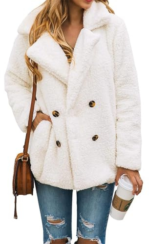 PRETTYGARDEN Women's Fashion Winter Coats Sherpa Fleece Faux Fur Shearling Oversized Trendy Jackets Warm Outerwear Clothing (Style Two White,X-Large)