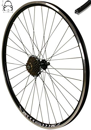 Redondo 26 Zoll Hinterrad Laufrad Hohlkammer Felge QR Schwarz + 7-Fach Kranz
