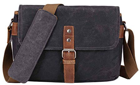 Neuleben Vintage Kameratasche Fototasche aus Wasserdicht Canvas Camera Bag Umhängetasche für SLR Systemkamera (Dunkelgrau)