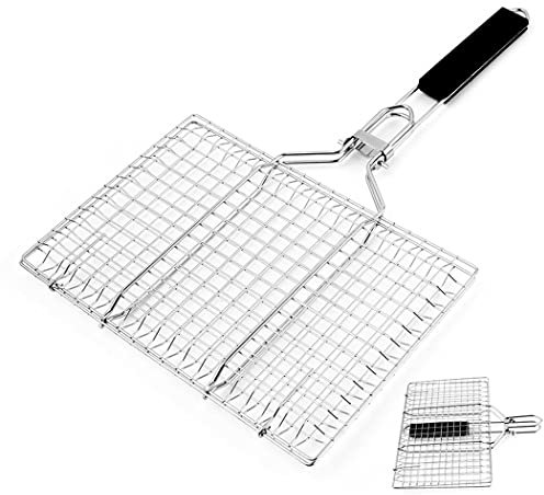 Abcsea 1 Pieza Cesta de Parrilla de Barbacoa Plegable de Acero Inoxidable, Canasta de Parrilla de Barbacoa, Malla de Parrilla, Cesta para Asar Pescado, Cesta de Barbacoa
