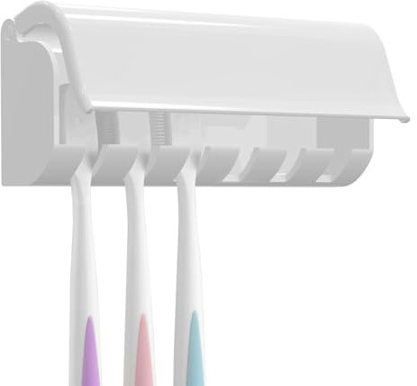 Linkidea Porte-Brosse à Dents Mural avec Couvercle pour Douche, Organisateur Peu encombrant pour Camping-Car, Support de Brosse à Dents Auto-adhésif en Plastique à 6 emplacements (Type A)