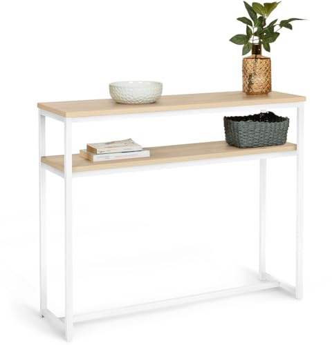 IDMarket - Doble consola Detroit diseño industrial madera y metal, blanco