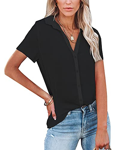 NONSAR - Blusa para Mujer de Manga Larga y Cuello de Pico, con Botones, Elegante, Informal, para el Trabajo