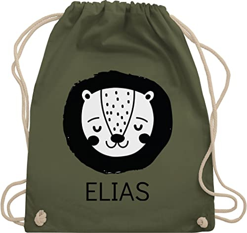 Turnbeutel Rucksack - Löwen - Löwe mit Name - Unisize - Olivgrün - personalisierter kinderrucksack personalisierte kindergartentasche löwenmotiv kind beutel geschenke kita tasche tiere
