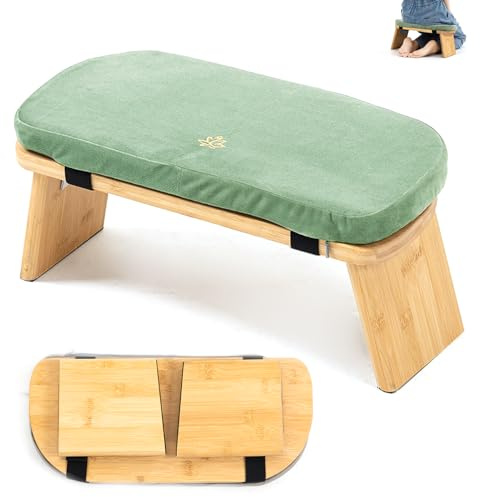 Estleys Meditation Bench, Bamboo Meditation Stool, Folding Kneeling Meditation Bench, Seiza Prayer Bench, Prayer Bench with Meditation Cushion, Kneeling Stool (Green)