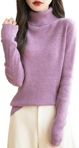 Chanyarn Donna 100% Lana Merino Maglioni 2025 Autunno Inverno Dolcevita Manica Lunga Maglione Pullover Lavorato a Maglia (Purple,XL)