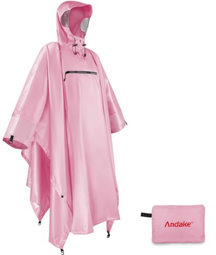 Andake Rain Poncho Waterproof Adult, Lightweight Reusable Raincoat Women Men Unisex with Hood for Hiking, Camping, Outdoor Activities