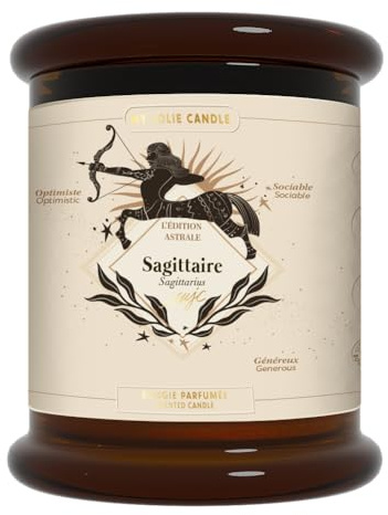 MY JOLIE CANDLE - Bougie Parfumée Signe Astrologique avec Portrait Astral - Sagittaire du 22 novembre au 21 décembre - Cadeau de Noël et Anniversaire - Cire à base végétale