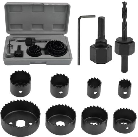 11 Piezas Kit de Sierra de Agujero, 19mm-64mm Serras Perfuradoras Acero al Carbono, Juegos de Sierras de Perforación para Madera para Perforar con precisión Agujeros en Tableros de PVC, Plástico
