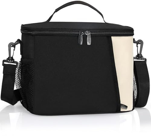 Oamwrae Bolsa Termica Porta Alimentos, 8.6L Bolsa Comida Trabajo a Prueba de Fugas, Bolsa Nevera Lunch Bag con Correa Ajustable, para Trabajo, Picnic, Escuela, Negra