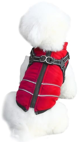 Mitili Manteaux d'hiver pour Chien Imperméable, Manteau Chien Hiver avec Harnais, Veste d'hiver Chaude pour Chiens avec Doublure en Polaire, Vêtements Gilet pour Petit et Moyen Chiens (Rouge, S)