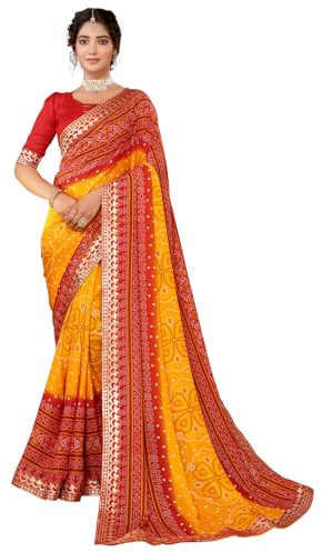 Yashika Georgette - Sari pour femme, rouge 03, taille unique
