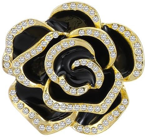 Oruola Broschen & Anstecknadeln für Damen,Brosche Damen Schwarz,Kristall Broschen,Women's Brooches & Pins,Elegante Vintage Rosen Ansteckblumen für Kleidung,Schwarz