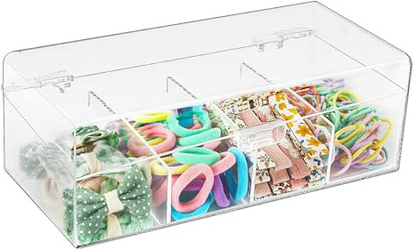 JessLab Organisateur d'Accessoires Cheveux pour Filles, Boîte en Acrylique Transparente à Compartiments, Scrunchies et Noeuds Empilable pour Salle de Bain Chambre ou Coiffeuse (4 Compartiment)
