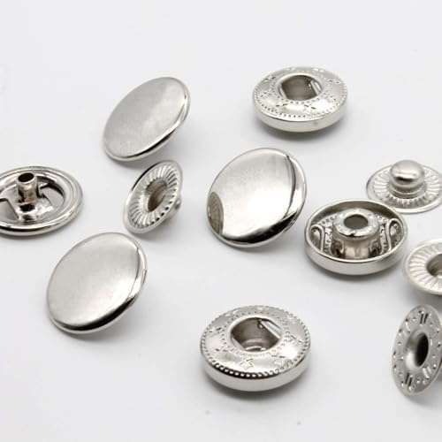 Lot de 20 boutons-pression argentés 15 mm en métal pour couture, vêtements, portefeuille, artisanat (argenté)