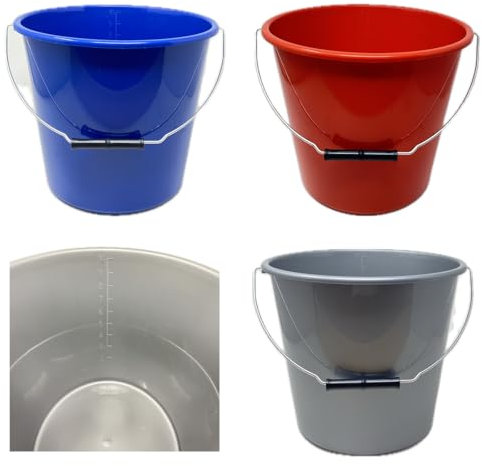 Seau de ménage avec couvercle - Seau de nettoyage pratique et seau à eau pour la maison et le jardin - Disponible en 5 l ou 10 l - Assortiment de couleurs (bleu, rouge, gris) - Qualité robuste et