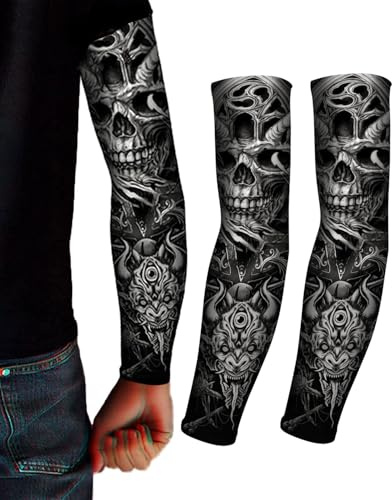 FUGLUS 2 calentadores de brazo de tatuaje de nailon elástico falso con protección UV,Mangas de tatuaje temporal para baile de máscaras y carnaval para adultos