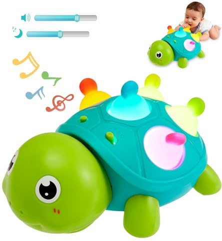 Baby Crawling Turtle Toy 6 9 12 18 Months, Infant Tummy Time Sensory Musical Teething Toys, Toddler Walking Learning Motor Skill Development for 1 2 3 Year Old Boy Girl Birthday Gift