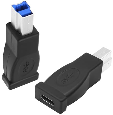 MEIRIYFA USB C auf USB3.0 B Drucker Adapter, USB 3.0 Typ-B Stecker auf USB3.0 Typ-C Buchse Adapter Konverter 5Gbps kompatibel mit Drucker, Scanner, externen Festplatten, Laptops (Schwarz, 2 Stück)