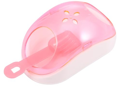 DIYEAH Small Pet Sand Bath House with Scoop Plastic Chinchilla Hamster Bathroom Container in Pink Half Transparent Design for Stress Relief and Activity Boost Suitable for Random Color