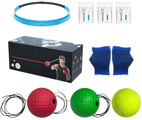 Lexsyn Set di palline riflettenti per boxe, con fascia per capelli, velocità e reazione, per allenamento con palla e silicone, per uomini appassionati di sport, donne, principianti, soggiorno, viaggi