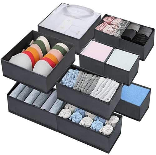 MZJAUVF 10Pcs Organizador Armario Ropa,Plegable Cajas de Almacenamiento,Cajas Organizador Cajones Tela,Cubo Plegable Organizador de Cajones Para Sujetadores,Calcetín,Corbatas(Gris)