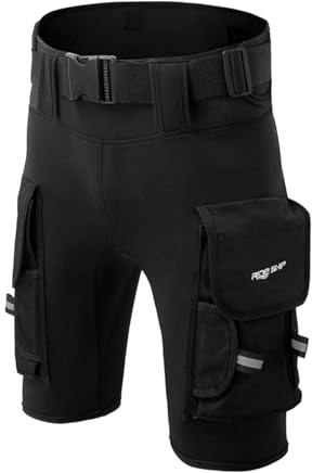 Okiyakusama Pantalones de Buceo Cortos de Neopreno Cintura Regulable Bolsillos Resistentes Al Desgaste Costuras para Actividades Acuáticas