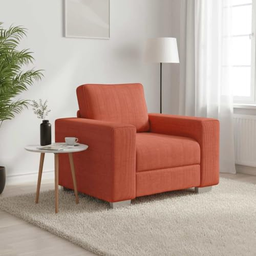 sephironlbb Fåtölj röd orange manchestertyg 100 x 77 x 82 cm med plywoodram och vadderad sits, perfekt för vardagsrum, sovrum, arbetsrum, relaxsoffa med komfort och robust design