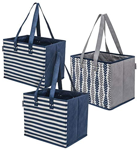 PLANET E Reusable Grocery Shopping Bags with Reinforced Bottoms: Colourful Collapsible Multipurpose Heavy Duty Daily Utility Bag (Pack of 3)