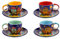 Set/4 Espressotasse mit Untertasse Mokkatasse Untersetzer Unterteller Tasse Kaffeetasse Teetasse Geschirr Set Keramik Bemalt Bunt Village Design