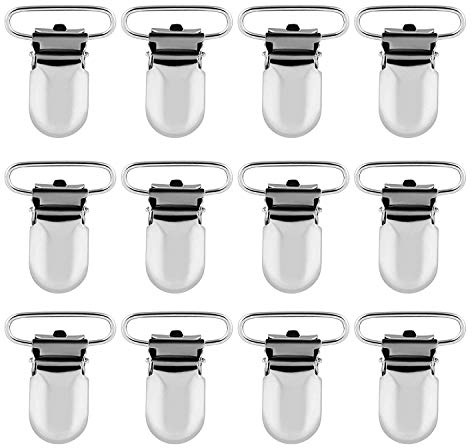LIHAO T-figura Metallo Ciuccio Clips 25mm, Clips Bretella Supporti per Baby Placifier e Giocattoli - Confezione da 12 Pezzi