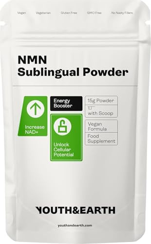 Youth & Earth NAD+ Polvo Sublingual 15g - Potenciador de NAD | Beneficios Antienvejecimiento |Apoya la función cognitiva | NAD Suplemento Puro (30-60 Dosis)