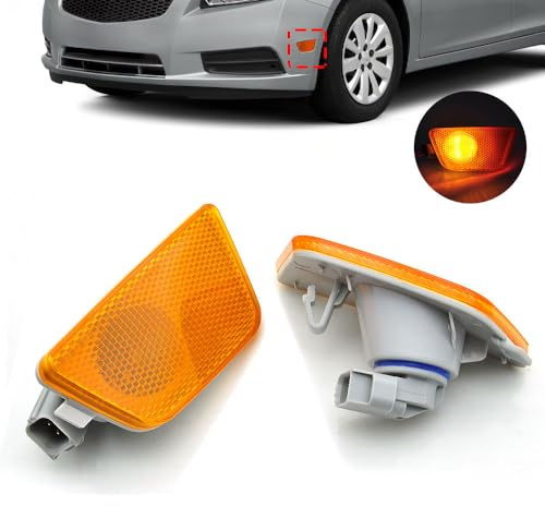 CNPAPC 2-Pieces For Chevy Cruze Front Bumper Park Signal Side Marker Light Assembly 2011 2012 2013 2014 2015 DOT Certified GM2551198N 42334144 42334145