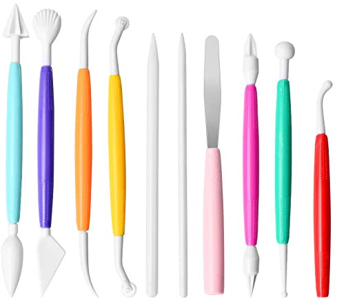 10 Stück Fondant Modellierwerkzeug, Multifunktionales Fondant Zubehör, Modellierwerkzeug Kuchen Fondant Schneider, Polymer Clay Werkzeug, Modellierset für Kuchen, Fondant, Torten, Kuchendekoration