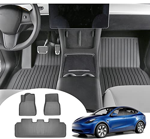 GAFAT Tesla Model Y Golvmattor, 2020–2023 2024 Modely Golvmattor Dörrmattor, Modely 2024 Gummimattor Original 3D-Skanning TPE Hög Kant, Tesla Model Y Tillbehör [5-sitsig]